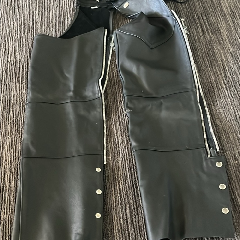 Harley Davidson Black Leather Chaps with Silver Accents- never worn